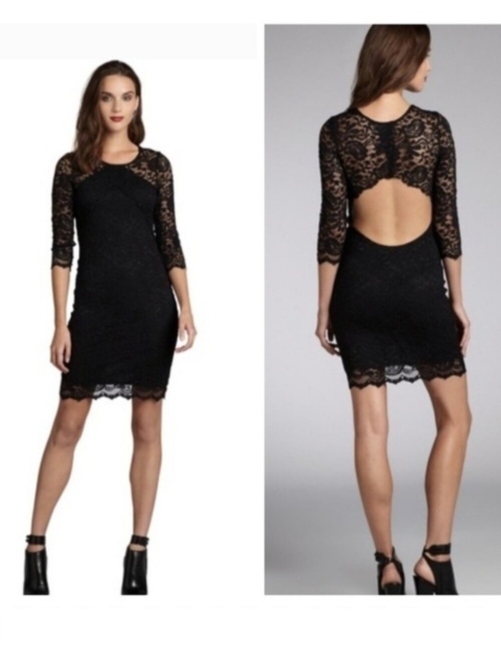 Gilber Gilmore Black Lace Open Back Stretch Dress Nylon Stretch 3/4 Sleeve Sz M